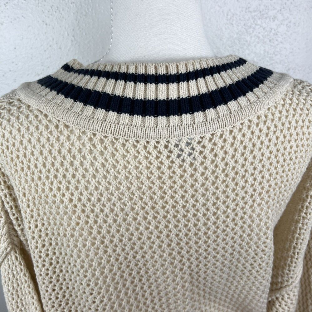 Arizona Sweater Women Large Beach Blue Varsity Pullover V-Neck Open Knit Casual - Picture 11 of 13
